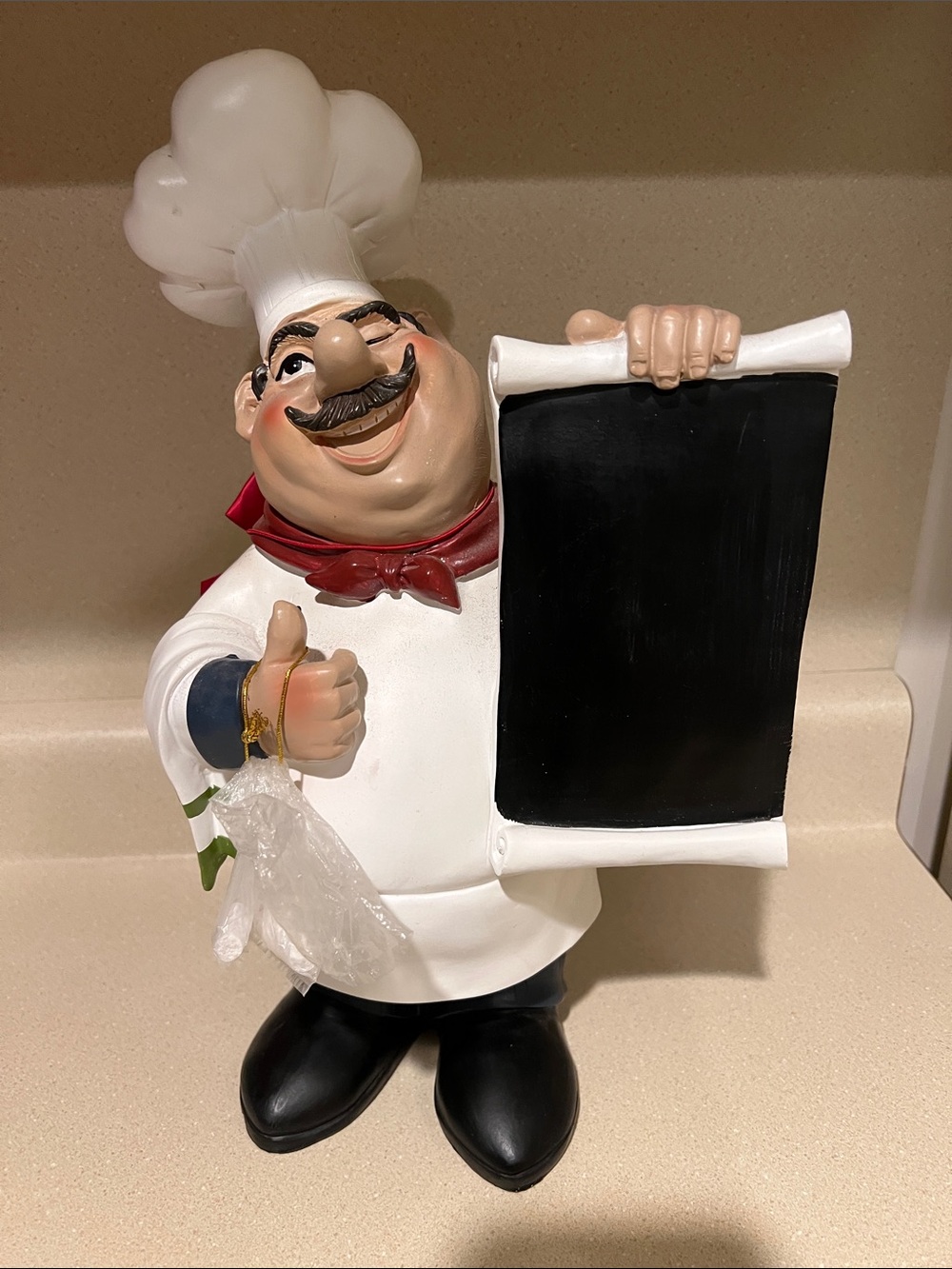 Ceramic Chef Figurine with Chalkboard Menu - White & Black